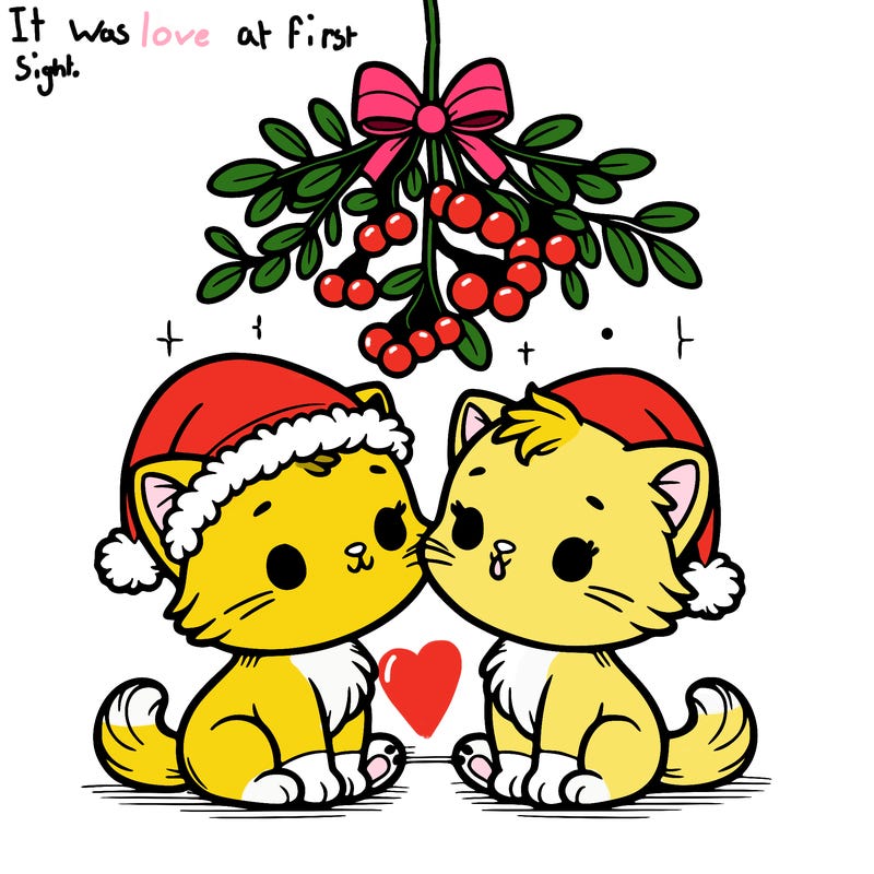 christmas kittens under mistletoe
