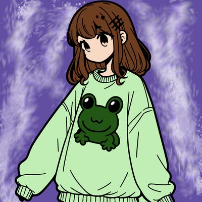 girl wearing frogging sweatshirt
