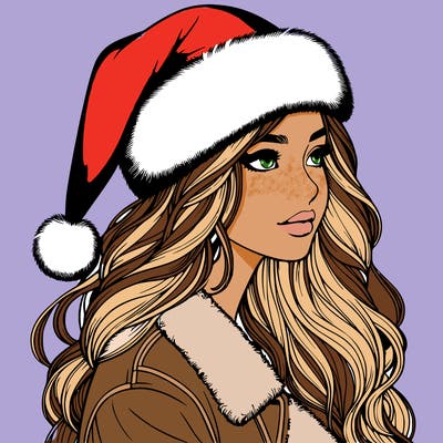 realistic girl in santa hat