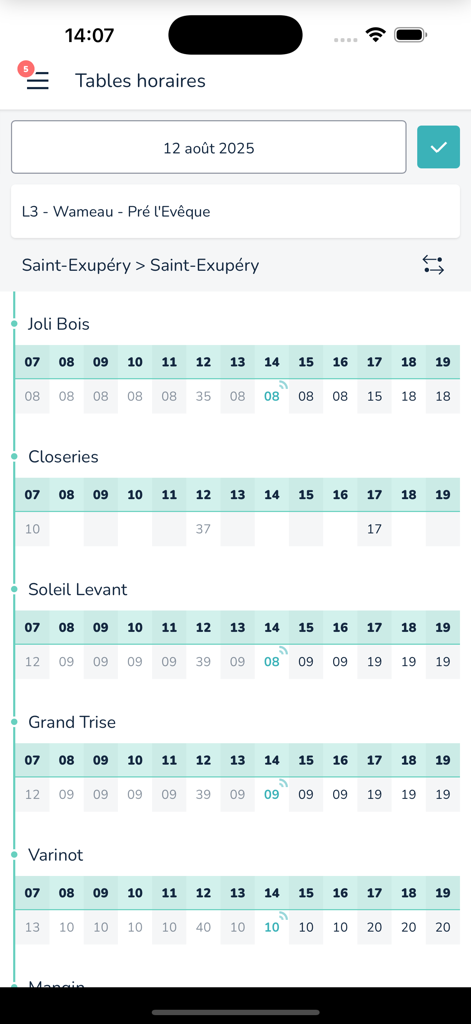 Zenbus - Zenbus mobile app displaying bus schedules and real-time arrival times for multiple transit stops.