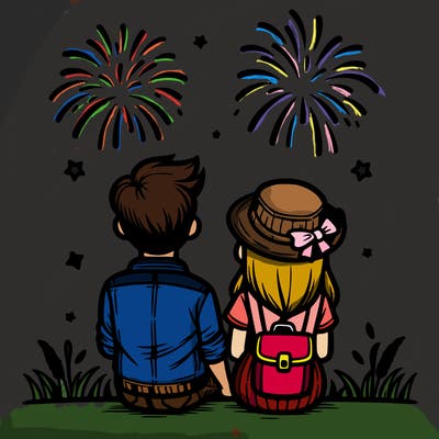 couple watching fireworks