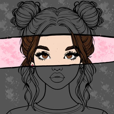 realistic girl with two buns in hair and lips