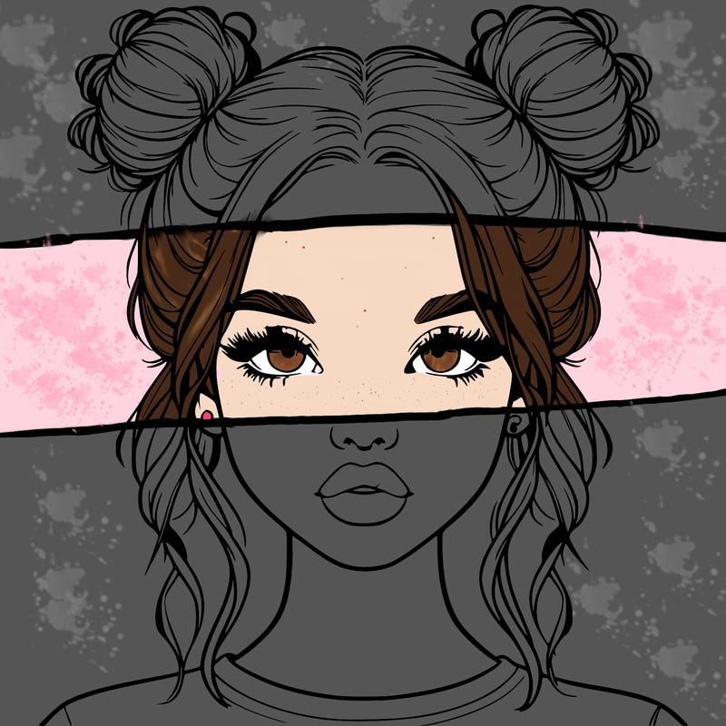 realistic girl with two buns in hair and lips