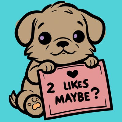 a puppy holding a sign that says 2 likes maybe?