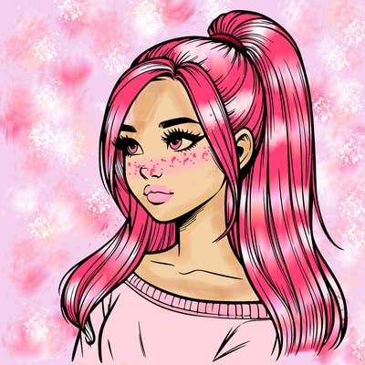 realistic girl with a high ponytail