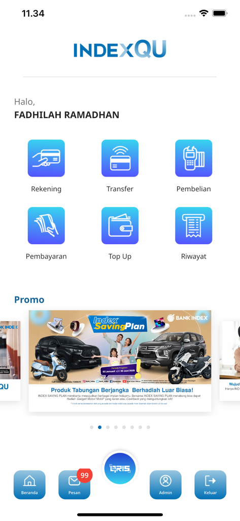 INDEXQU - INDEXQU mobile Banking App Startbildschirm mit Kontoverwaltung und Finanzdienstleistungen