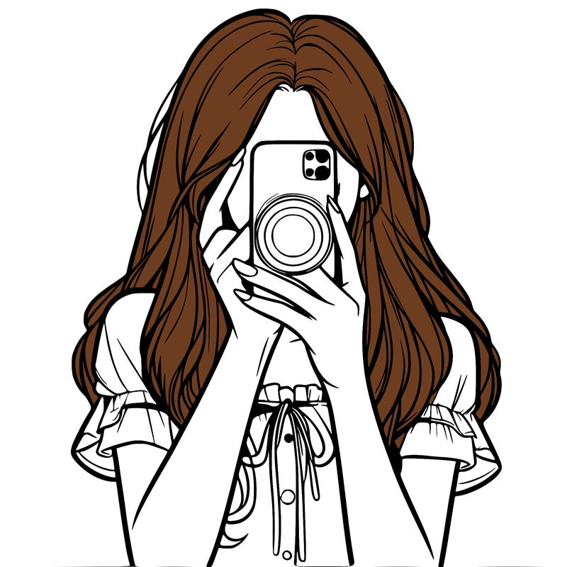 a realistic girl holding her phone taking pictures