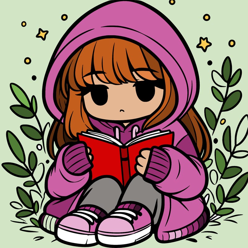 girl in oversized hoodie reading a book