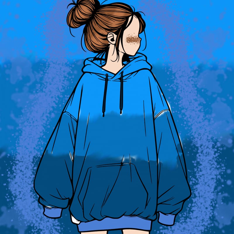 realistic girl with a oversized sweatshirt on and a bun