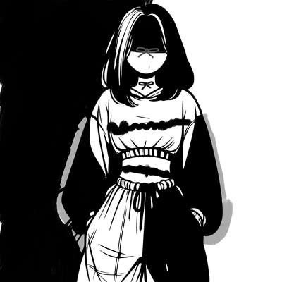 realistic girl faceless with baggy pants and a crop top