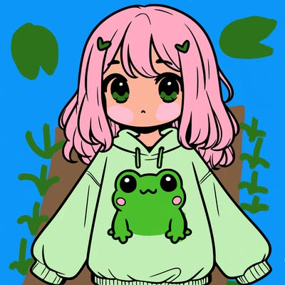 girl wearing frogging sweatshirt