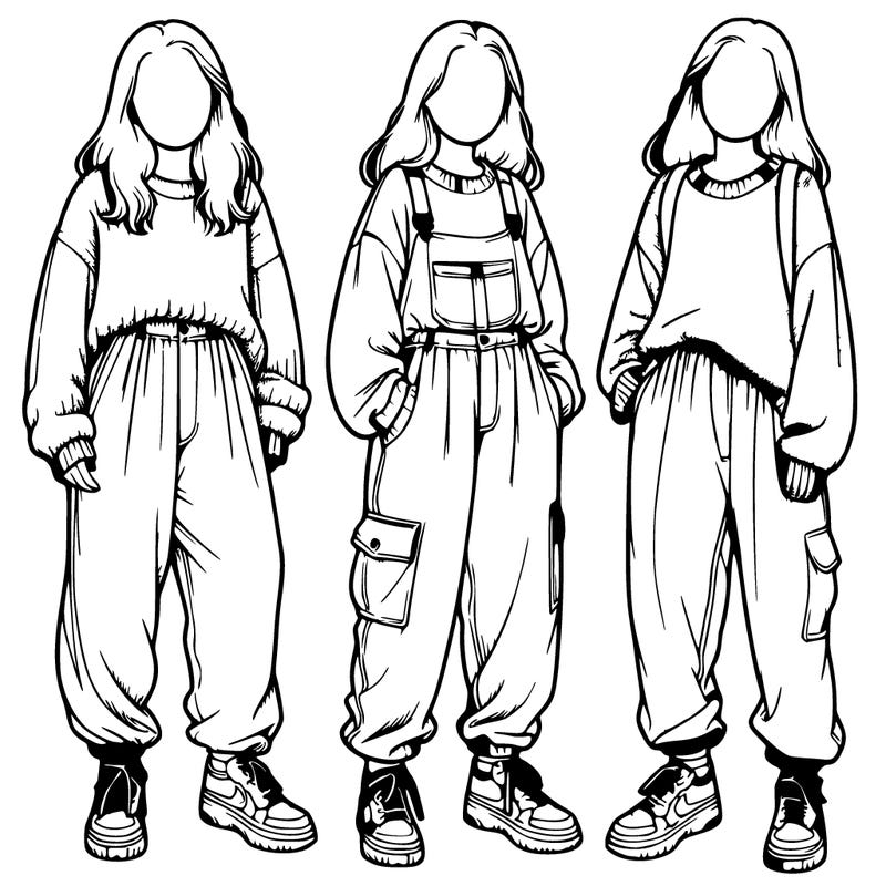 realistic faceless girl with baggy pants and jumper