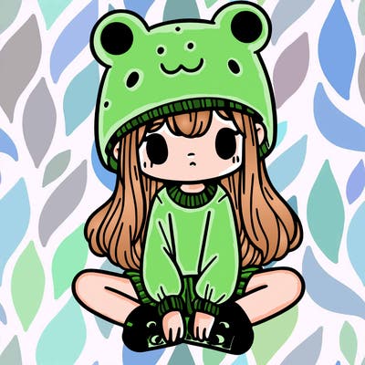 a girl wearing a frog hat and some frog socks