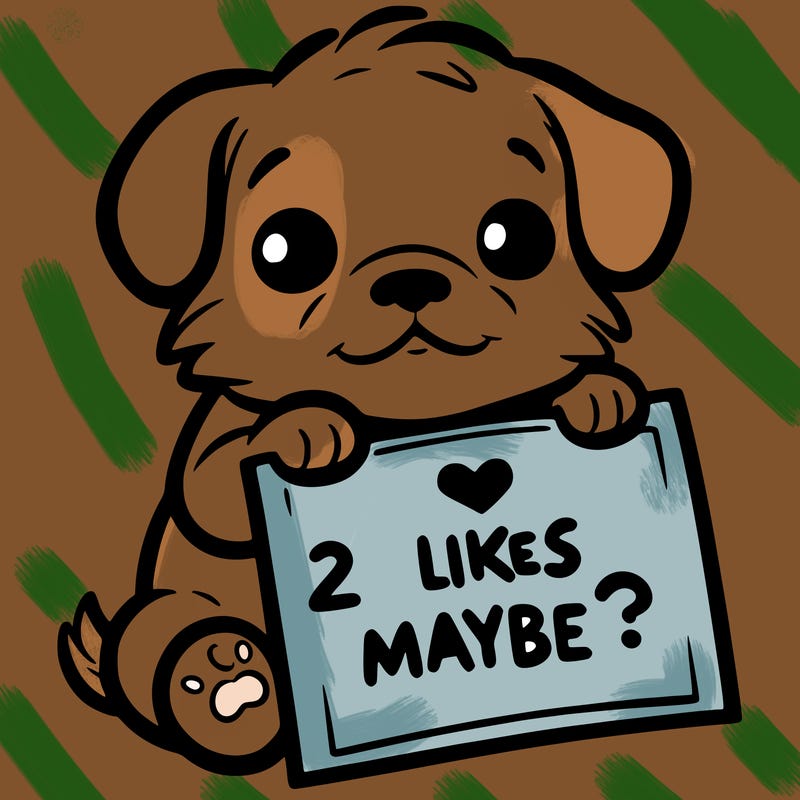 a puppy holding a sign that says 2 likes maybe?