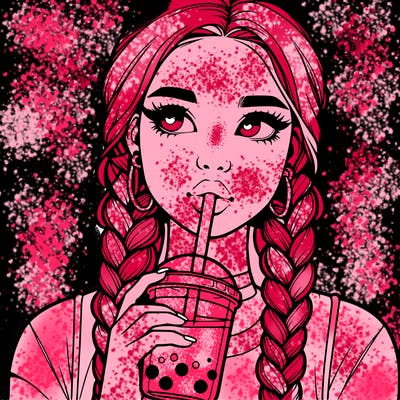 realistic girl with braided hair drinking boba