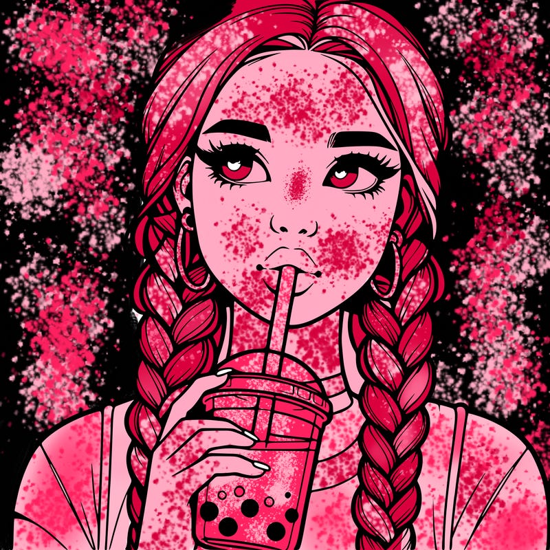 realistic girl with braided hair drinking boba