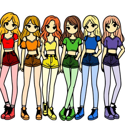 a group of girls wearing crop tops and shorts