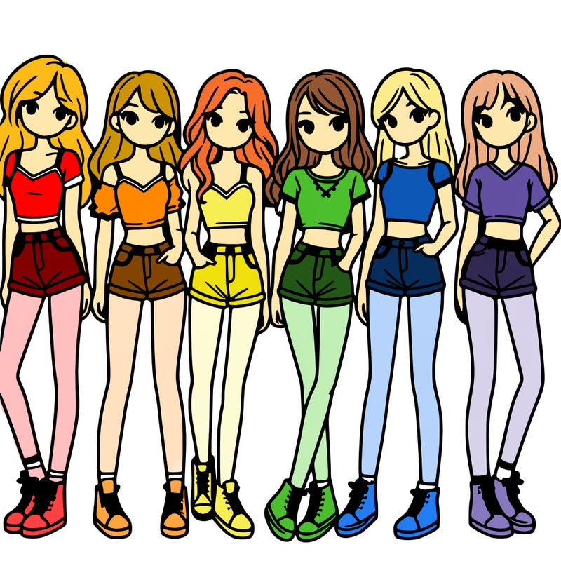 a group of girls wearing crop tops and shorts