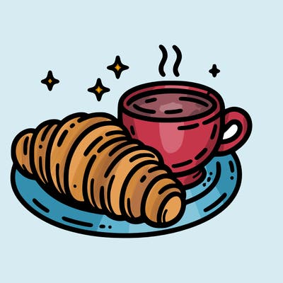 a croissant and a hot coffee placed on a plate
