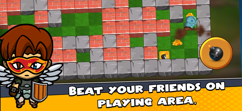 Bomb Man - Battles - Bomb Man Battles gameplay showing a customized character in a brick maze arena