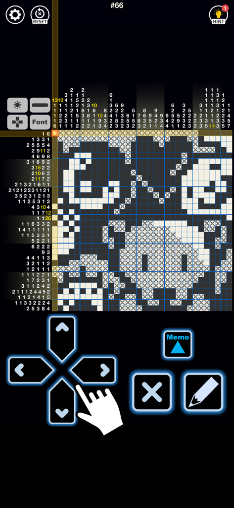 Nonogram galaxy 2 - Thema - Un puzzle nonogram di un orsacchiotto con controlli a croce direzionale in Nonogram Galaxy 2.