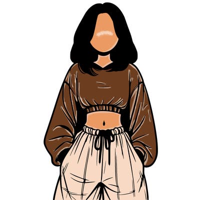 realistic girl faceless with baggy pants and a crop top