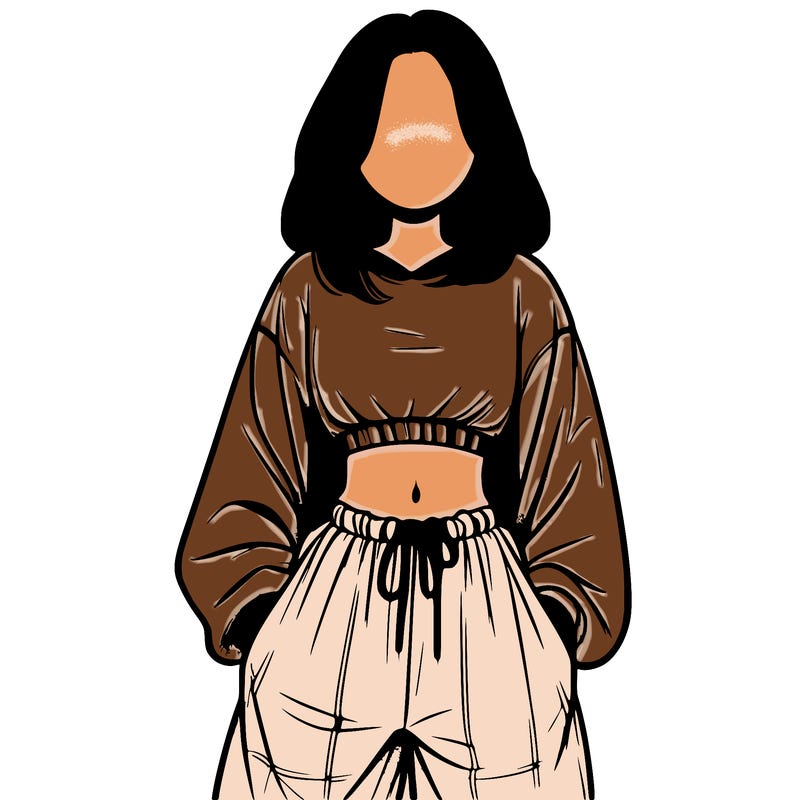 realistic girl faceless with baggy pants and a crop top