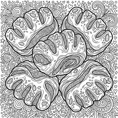 Unleash your creativity with this delightful coloring page featuring intricately designed bear claw pastries. Perfect for teens, this template offers a complex and engaging artistic challenge with its detailed patterns and sweet subject.