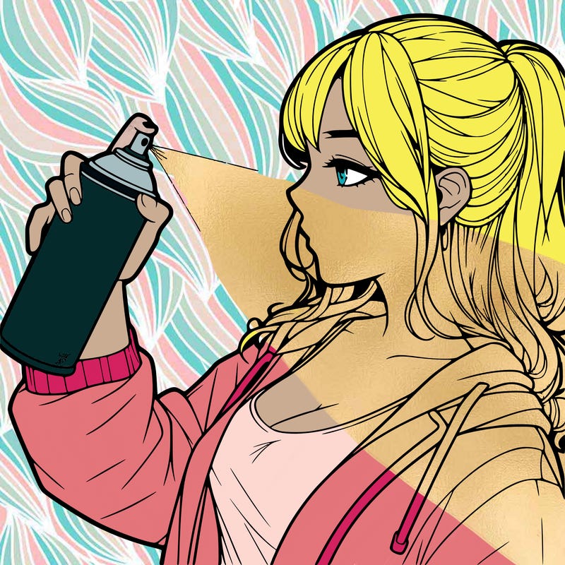 a realistic girl spray, painting