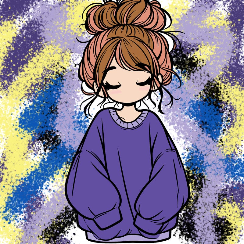 girl with baggy sweatshirt and messy bun