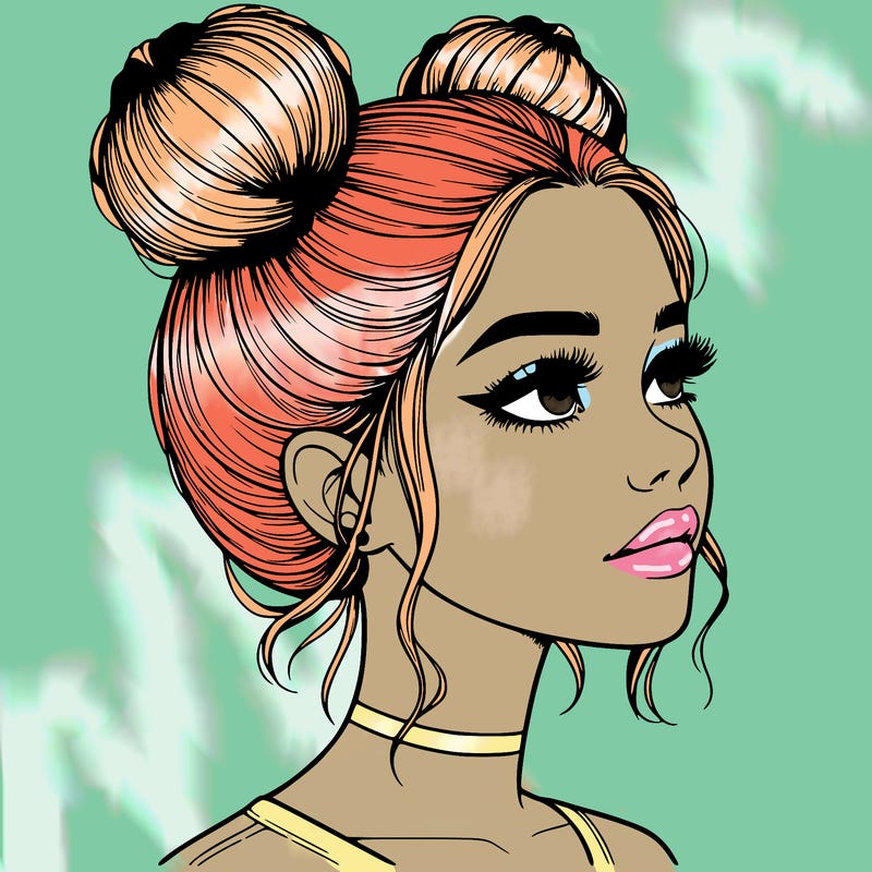 realistic girl with buns on the top of her head