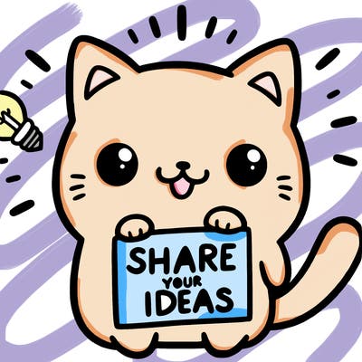 a cute cat saying share your ideas