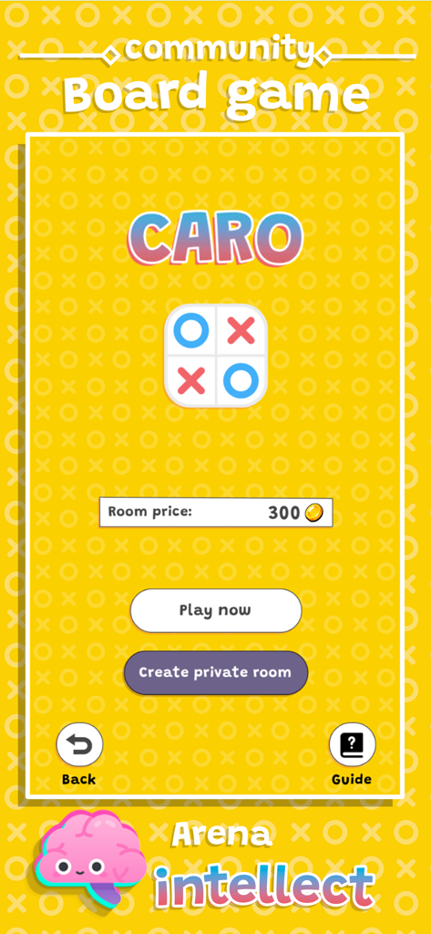 DuuDuu Village - Caro board game menu in the DuuDuu Village app showing play options and a coin room price