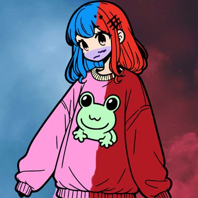 girl wearing frogging sweatshirt