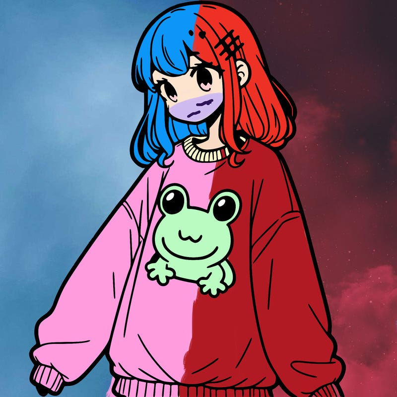 girl wearing frogging sweatshirt