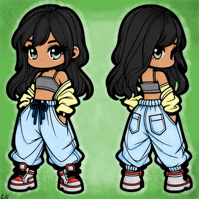 girl in crop top and baggy pants