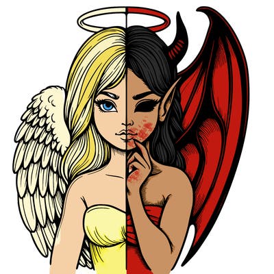 realistic angel half demon