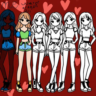 a group of girls wearing crop tops and shorts