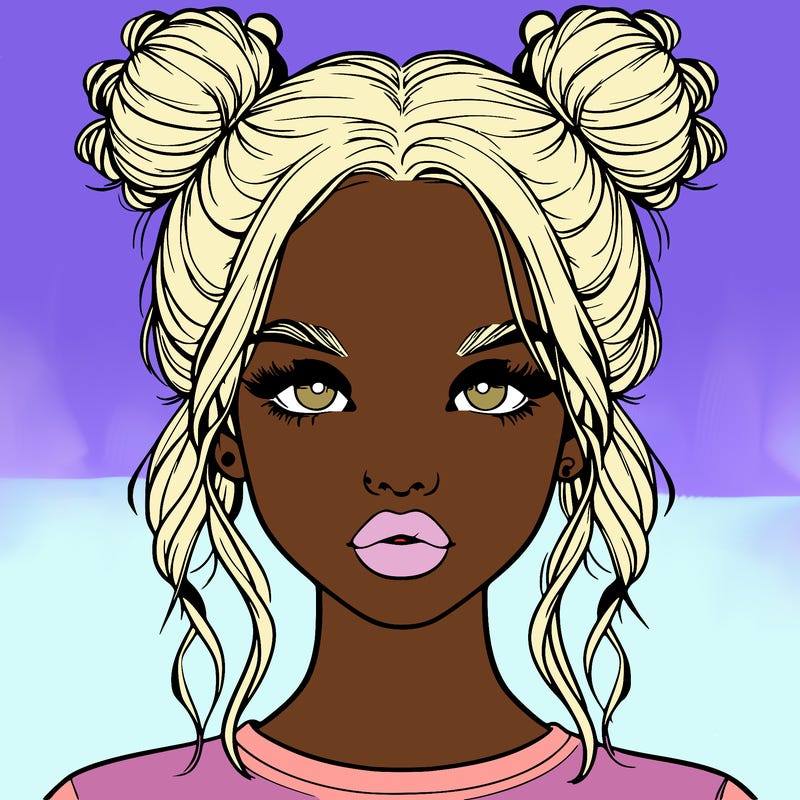 realistic girl with two buns in hair and lips