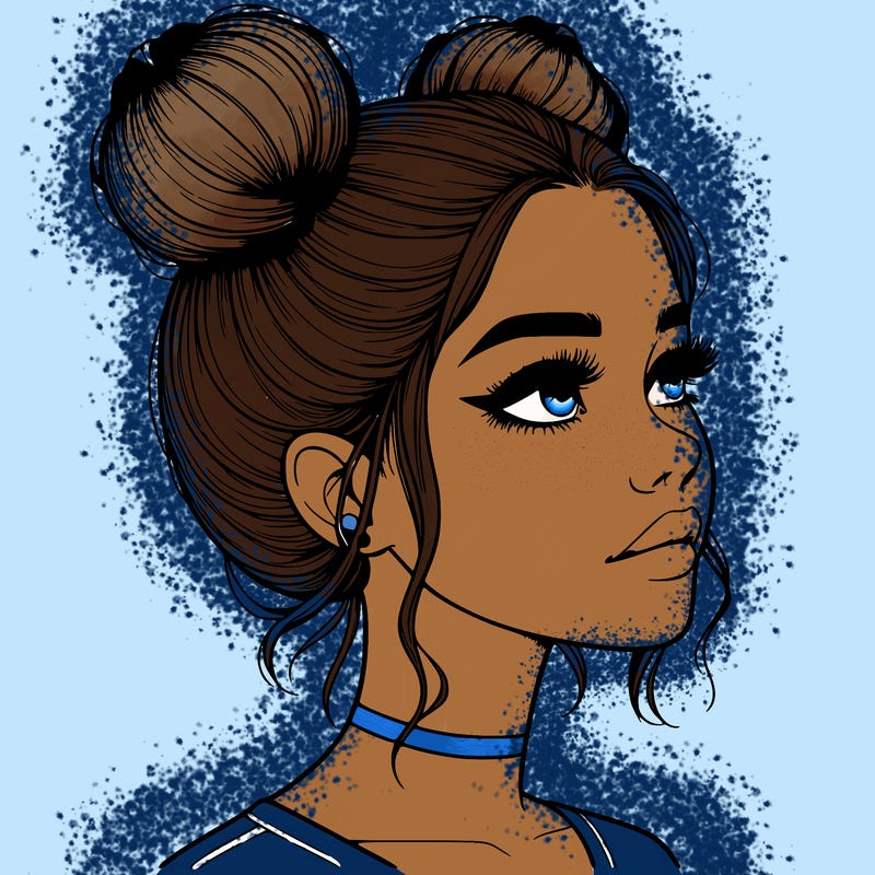 realistic girl with buns on the top of her head