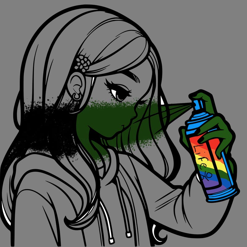 a realistic girl spray painting