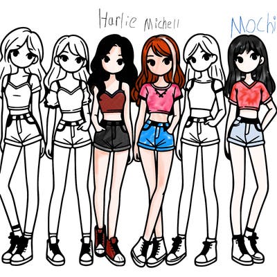 a group of girls wearing crop tops and shorts