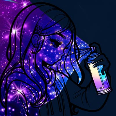 a realistic girl spray painting