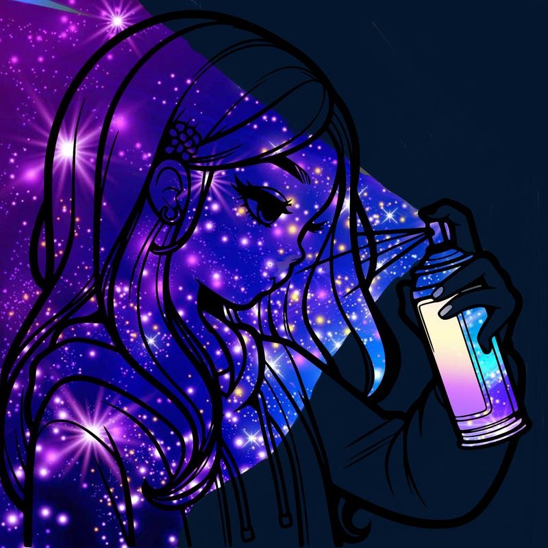 a realistic girl spray painting