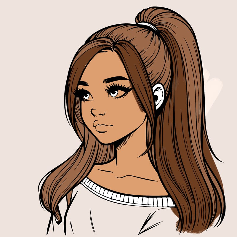 realistic girl with a high ponytail