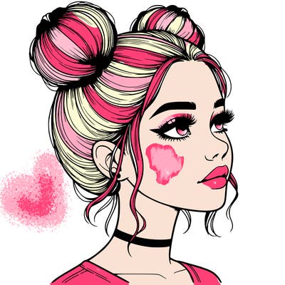 realistic girl with buns on the top of her head