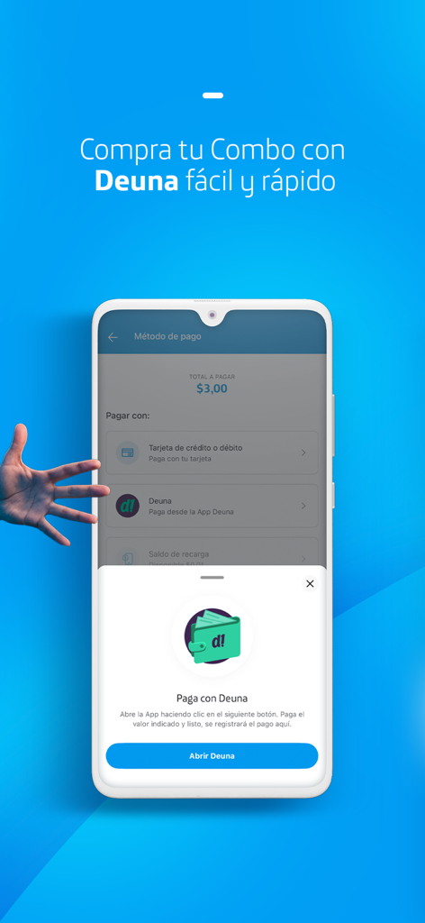 Pantalla de método de pago en la app Mi Movistar Ecuador con la opción de billetera móvil Deuna