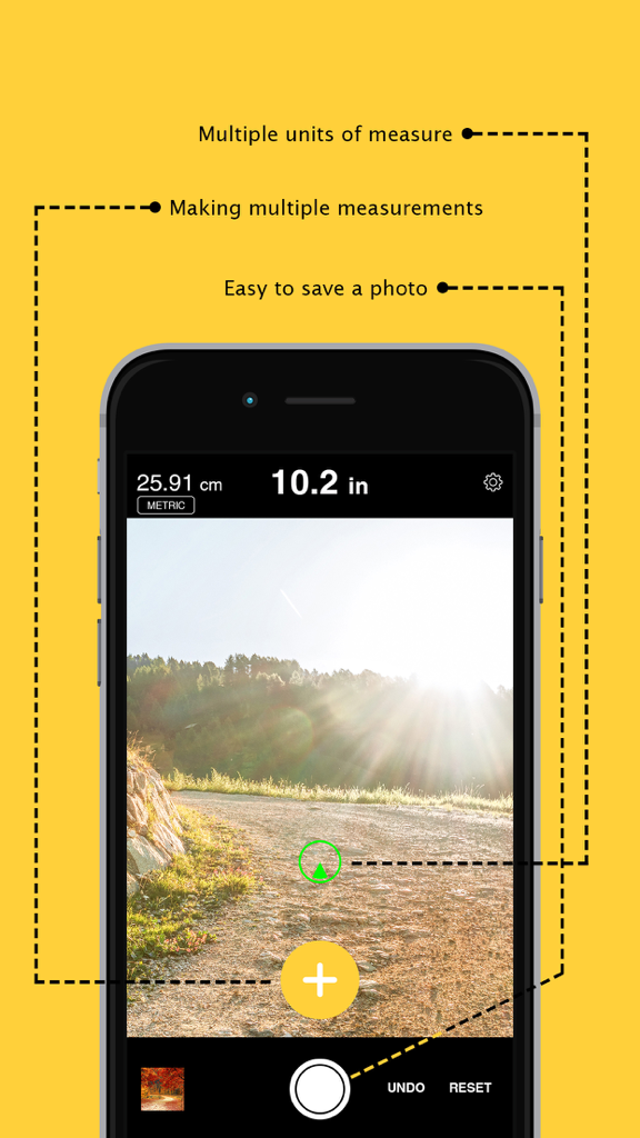 AR Ruler - AR Measuring Kits - AR Ruler app interface showing measurements in inches and centimeters using augmented reality