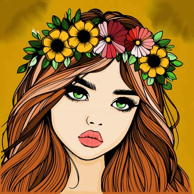 realistic girl with flowers crown