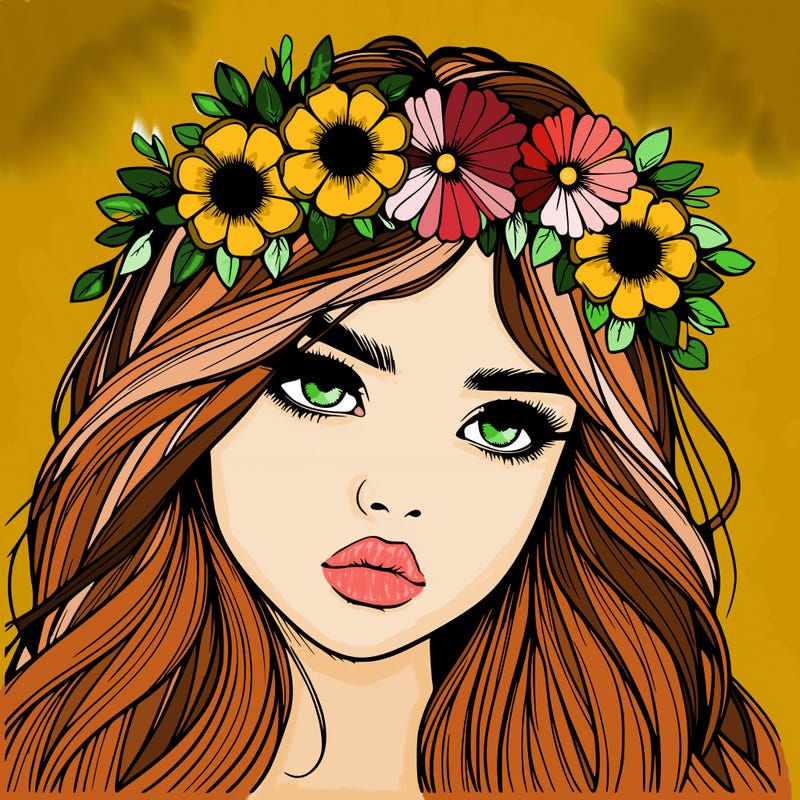 realistic girl with flowers crown